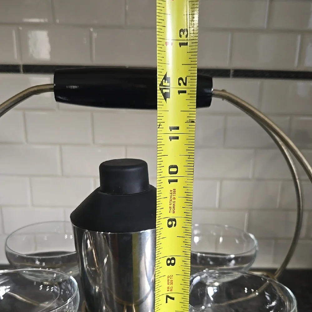 Vintage Brass Cocktail Carrier with Glasses and Shaker